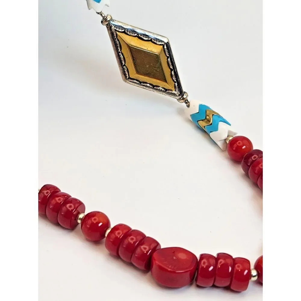 Silpada UNDER THE SUN Necklace Retired 925 Sterling Silver Brass Coral & Howlite